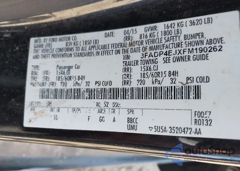 2015 Ford Fiesta Se from USA, damaged, VIN 3FADP4EJXFM190262